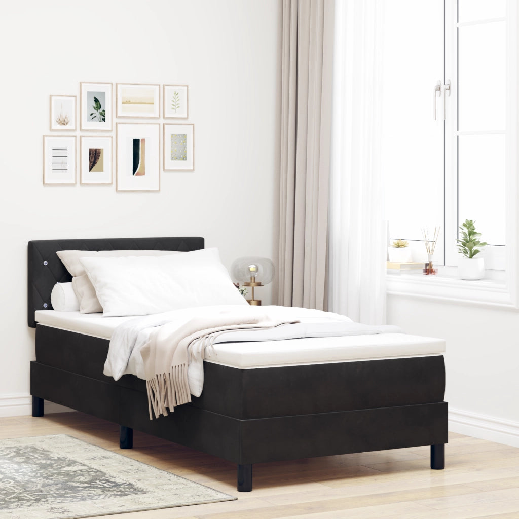Letto a Molle con Materasso e LED Nero 90x200 cm Velluto