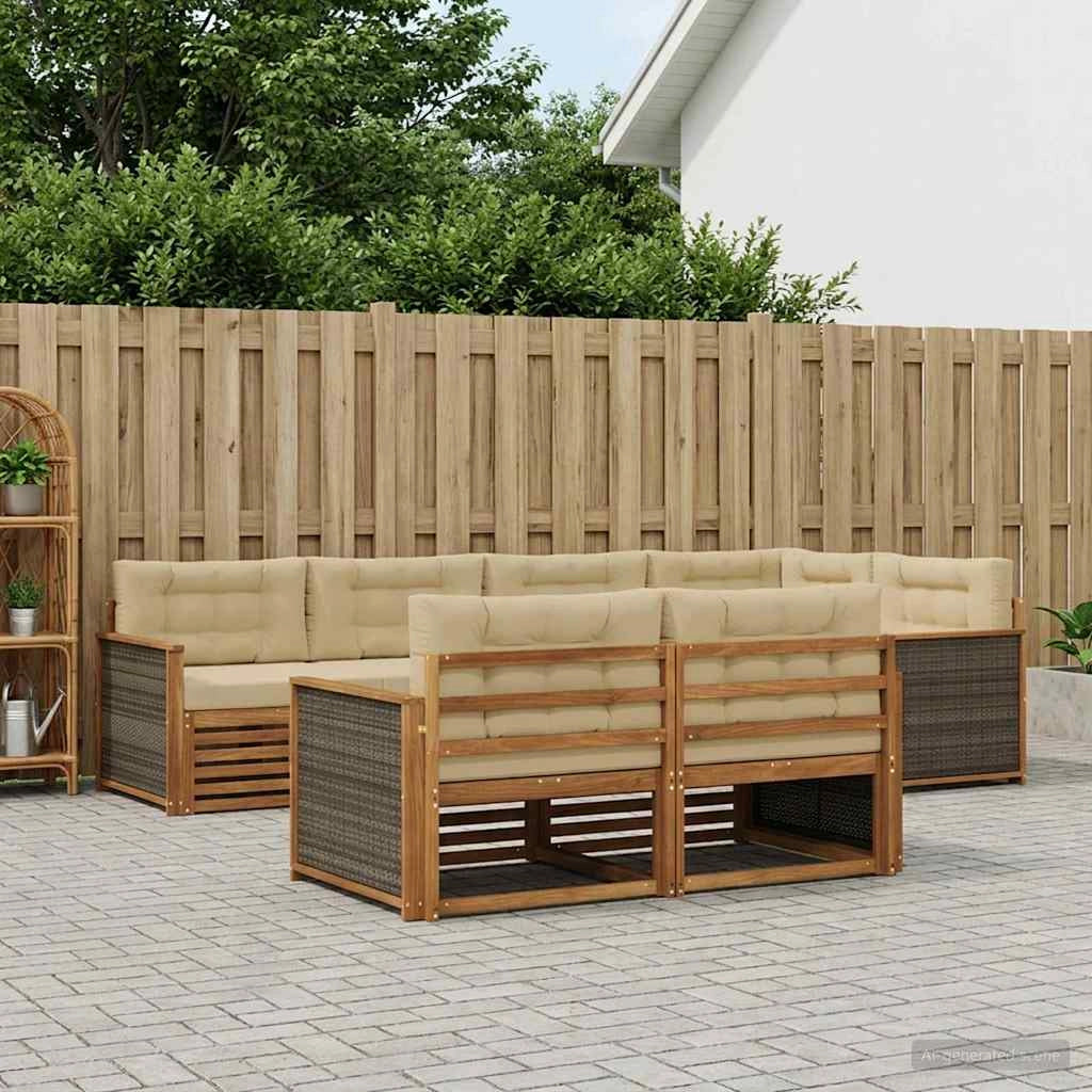 Set di divani da esterno 7 pz Naturale e Beige 3383471