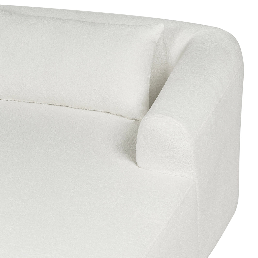 Divano angolare a 3 posti a destra Tessuto bianco Braccioli imbottiti a binario Cuscini aggiuntivi Stile moderno minimalista