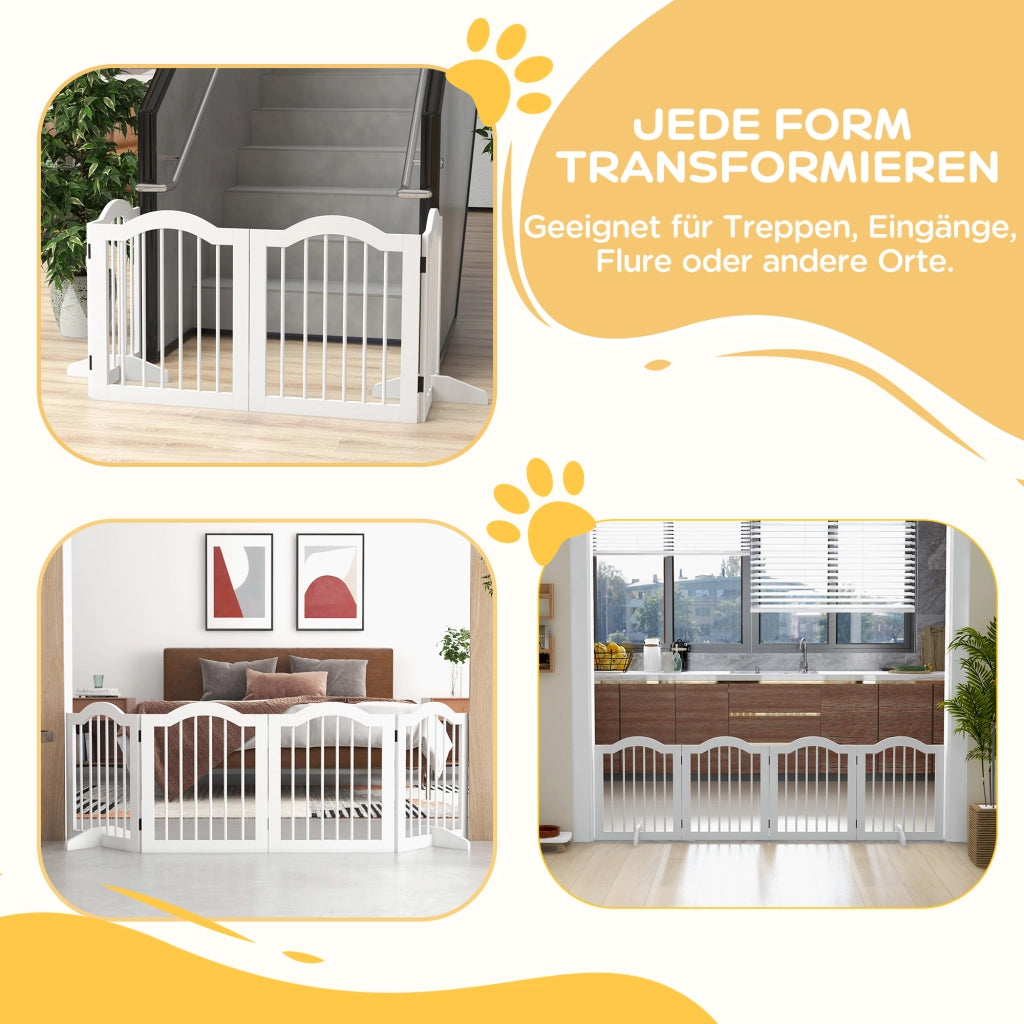 Barriera estensibile a forbice pieghevole a 4 pannelli per scale e porte in legno massiccio e MDF bianco
