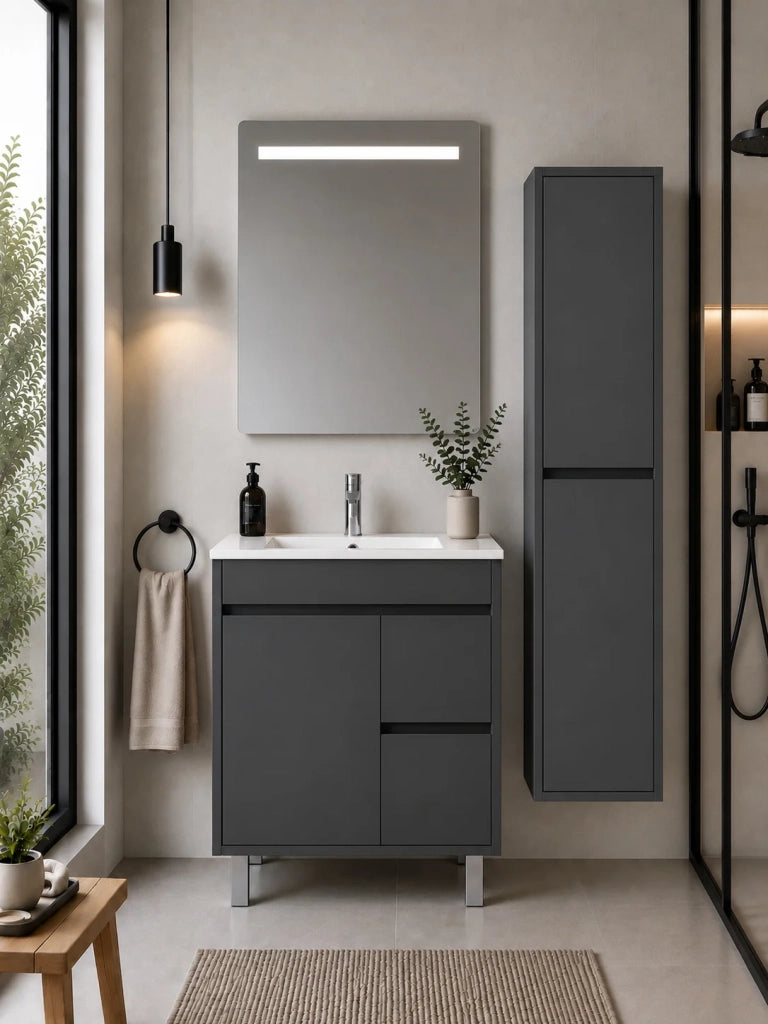Mobile bagno con lavabo ORIGENBATH ISQUIA senza specchio 60x45 cm grafite con colonna