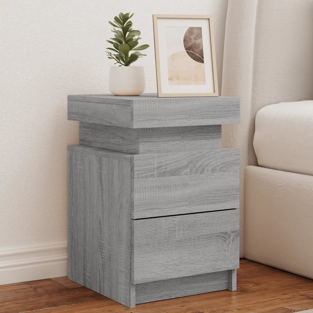 Set di 2 Comodini | Armadio da Notte | Mobiletto da notte con Luci LED Grigio Sonoma 35x39x55 cm