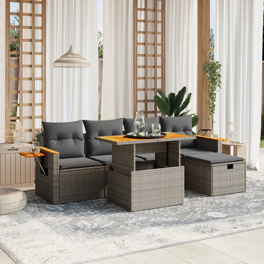 Set Divano da Giardino 6 pz con Cuscini Grigio in Polyrattan 3276140