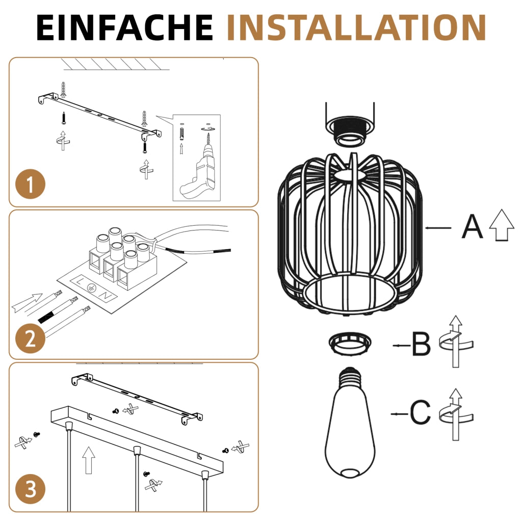 ZMH Lampada a Sospensione 3 Luci Bianco Legno E27 Moderna per Cucina Soggiorno Camera Isola Senza Lampadina