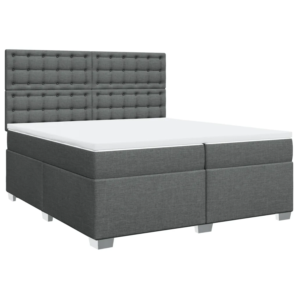 Giroletto a Molle con Materasso Grigio Scuro 200x200 cm Tessuto