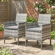 Set di 2 sedie da giardino in rattan PE grigio con cuscini, struttura in acciaio, 120 kg