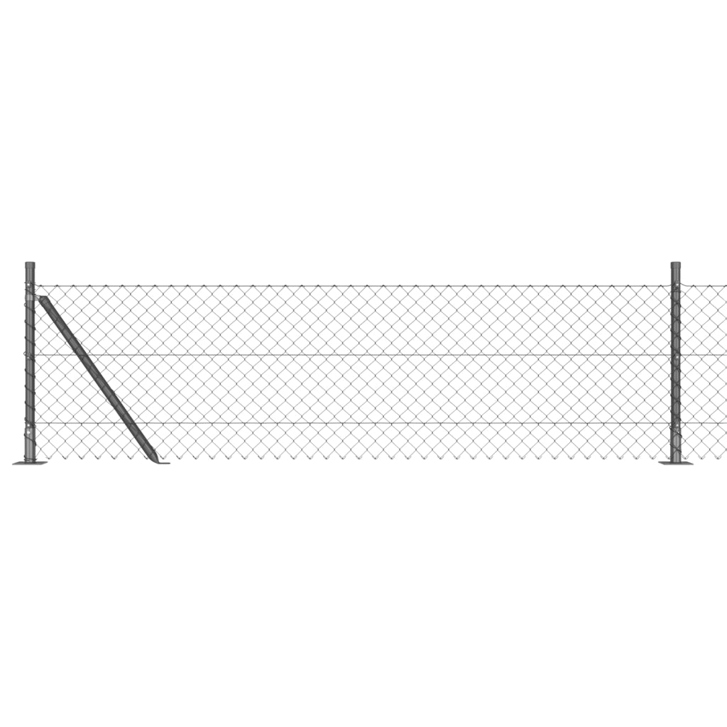 Recinzione a Maglie di Catena con 7 Pali a Flangia 0.4x10 m Acciaio Zincato