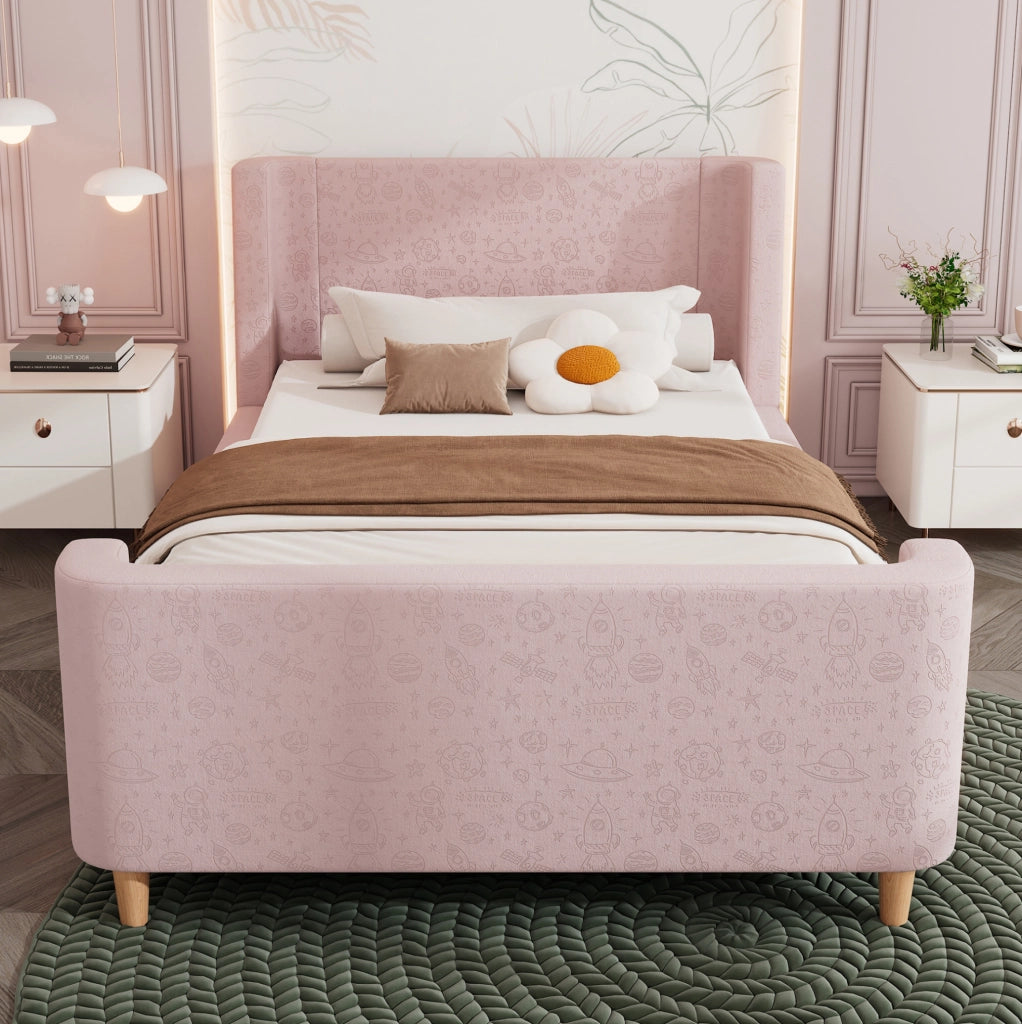 Letto singolo per bambini 90x200 cm in velluto rosa