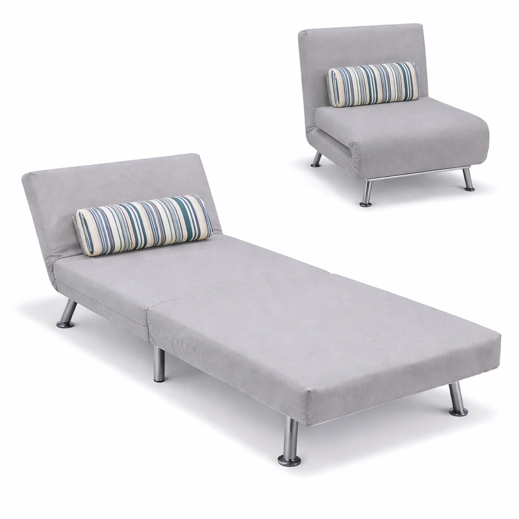 Poltrona Letto 1 Posto Schienale Reclinabile in Metallo e Tessuto 75x73x73 Salvaspazio Grigio Chiaro