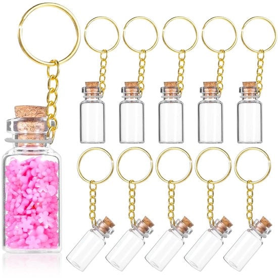 Miniature vasi in vetro da 10 - Porta chiavi con tappo in gomma - Piccoli contenitori - Accessori decorativi - Ideali per progetti di fai da te - Mini vasi in vetro da 10pz