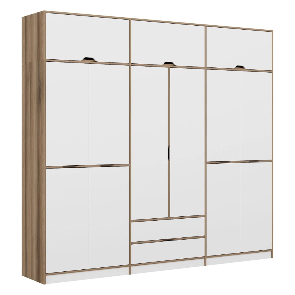 Armadio Camera da Letto Fissiraga, Guardaroba Grande 2 Cassetti, 277x253h cm Bianco