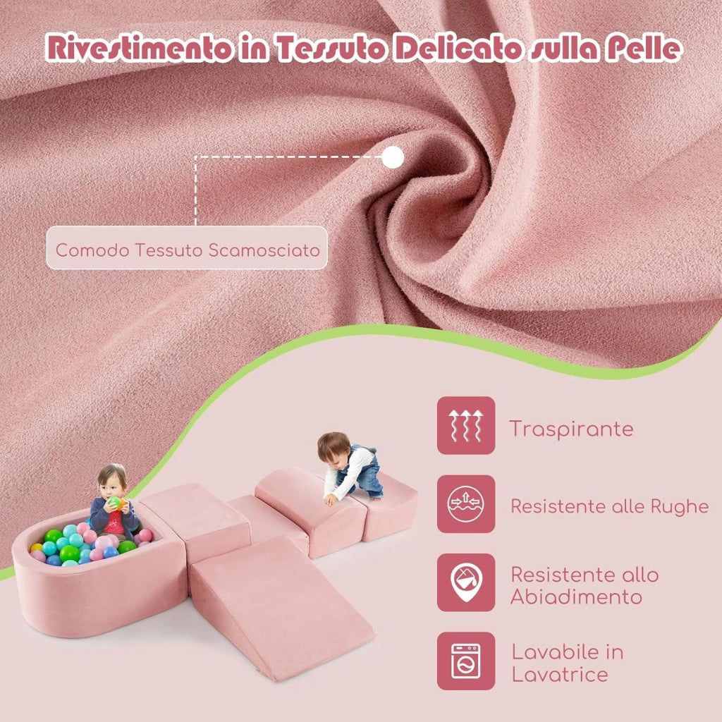 Set di 5 Pezzi Gioco in Schiuma, Blocchi con Piscina di Palline per Bambini, Coperture Lavabili con Cerniere, Blocchi Creativi per Stanza di Giocattoli, Camera da Letto (Rosa)
