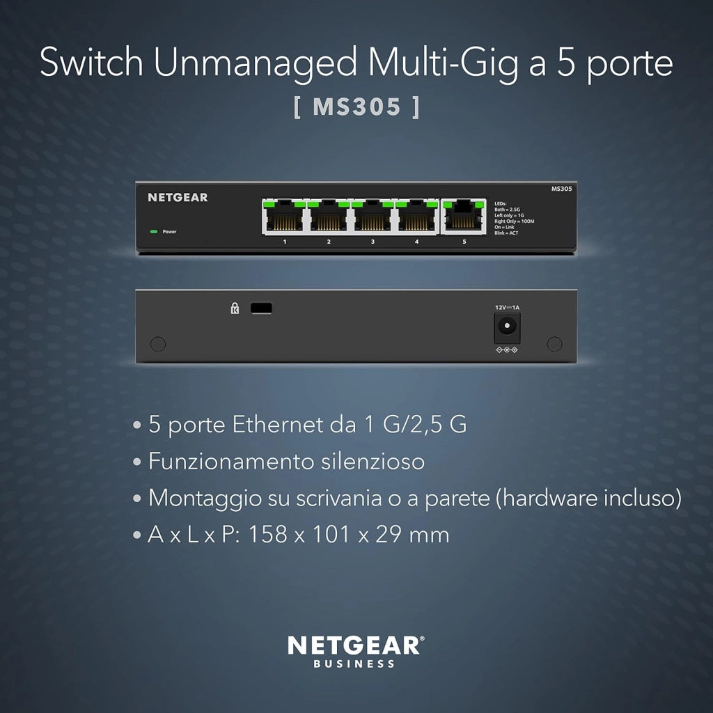 Switch Ethernet Unmanaged Multi-Gigabit 5 porte (MS305) - Switch Ethernet 2.5 gigabit porte da 1G/2,5G, montaggio su scrivania o a parete