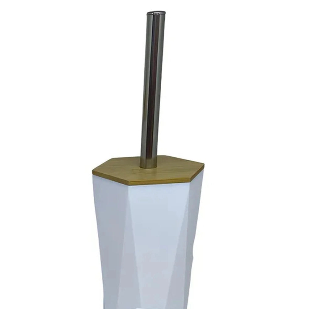 Trade Shop - Porta Scopino Esagonale Geometrico Bianco Legno Con Scopettino Spazzolone Wc Bagno 10839 -