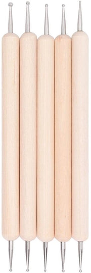 Set di Stilografici per Incisione - 5 Pezzi di Strumenti per Puntinatura - Doppia Testa - Manico in Legno - Acciaio Inossidabile - Per Ceramica e Scultura - Strumento per Puntinatura