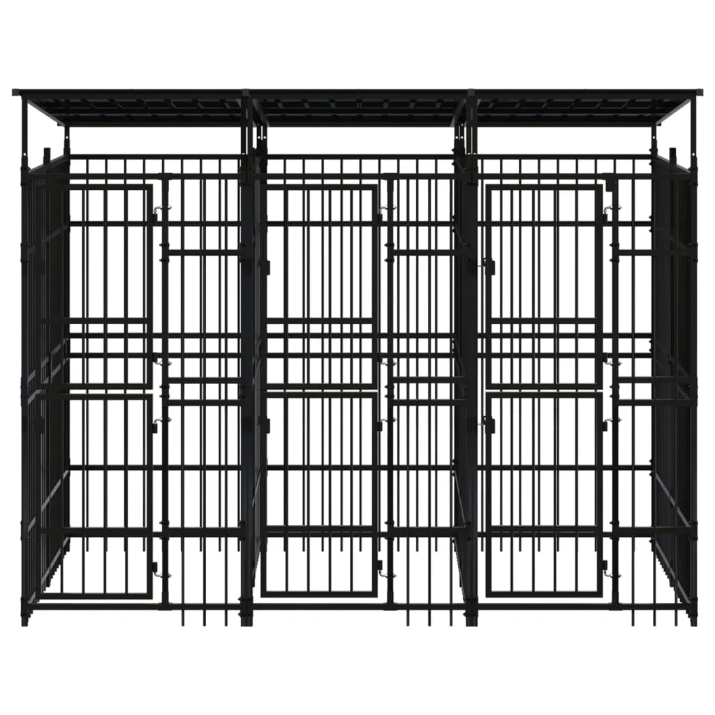Cuccia/gabbia/recinto per animali domestici da esterno con tetto per cani acciaio 5,53 m² nero 02_0041761