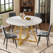 Tavolo da Pranzo Rotondo con 4 Sedie in Velluto ¨C MINIMAL ¨C 120x120x75, Set 5 Pezzi