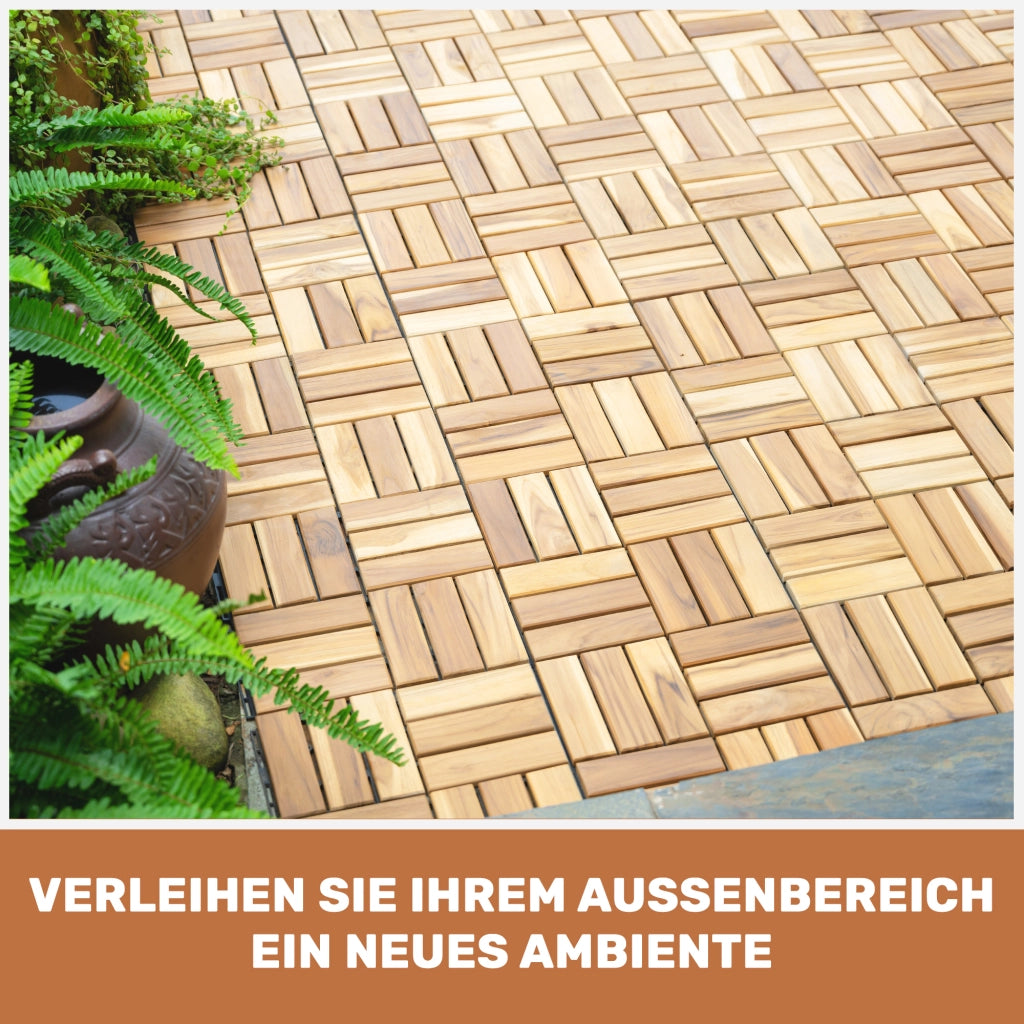 Piastrelle da esterno interbloccabili set da 11 pezzi in legno di acacia giallo 12 × 12 pollici