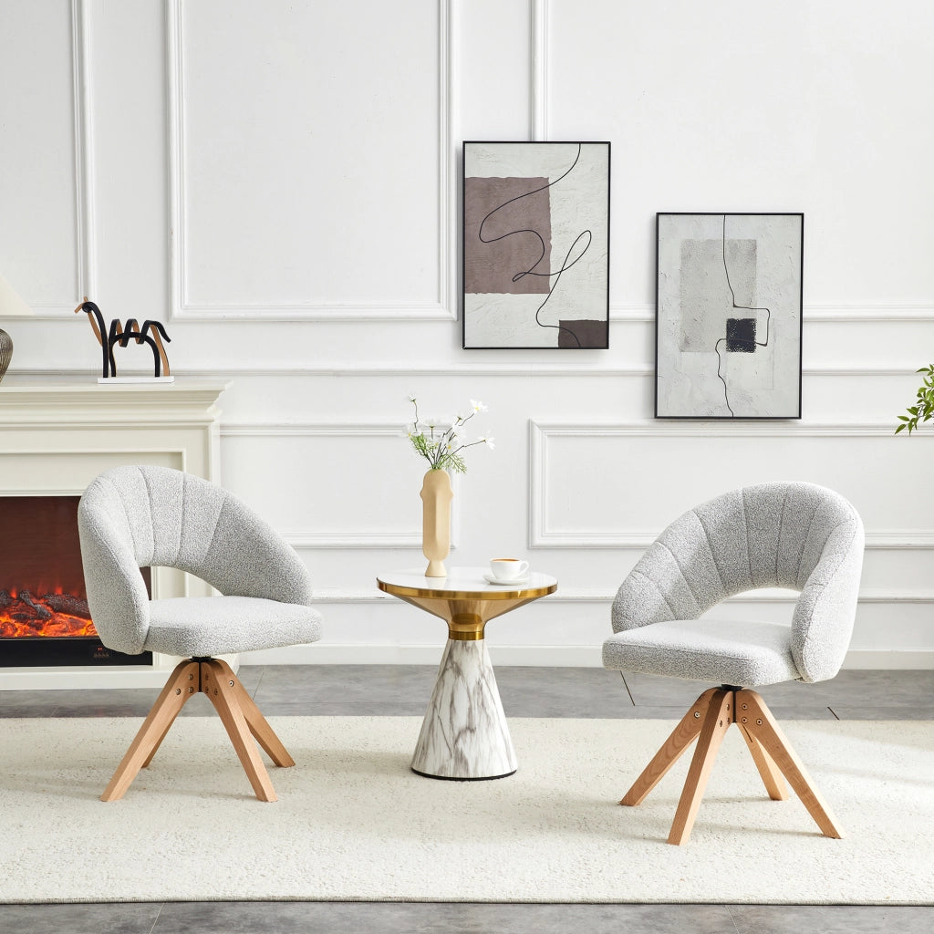 SEDIA Girevole 360° Set da 2 pezzi 84 cm Tessuto Grigio Chiaro e Legno Massello