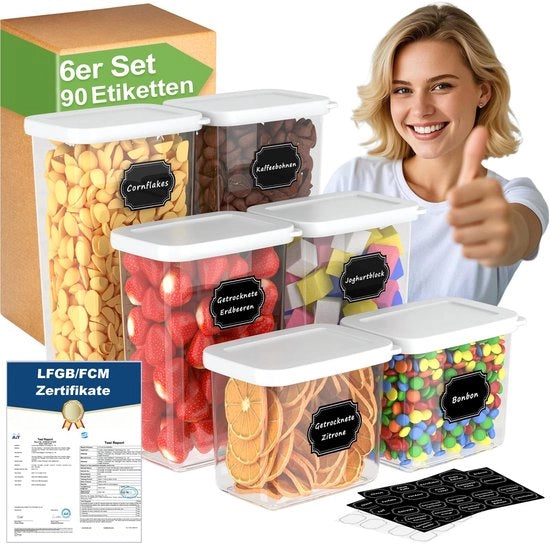 Cassa di conservazione a 6 cassetti con coperchio, ermetica, per la cucina, cassetti di conservazione per farina, zucchero, cereali per colazione