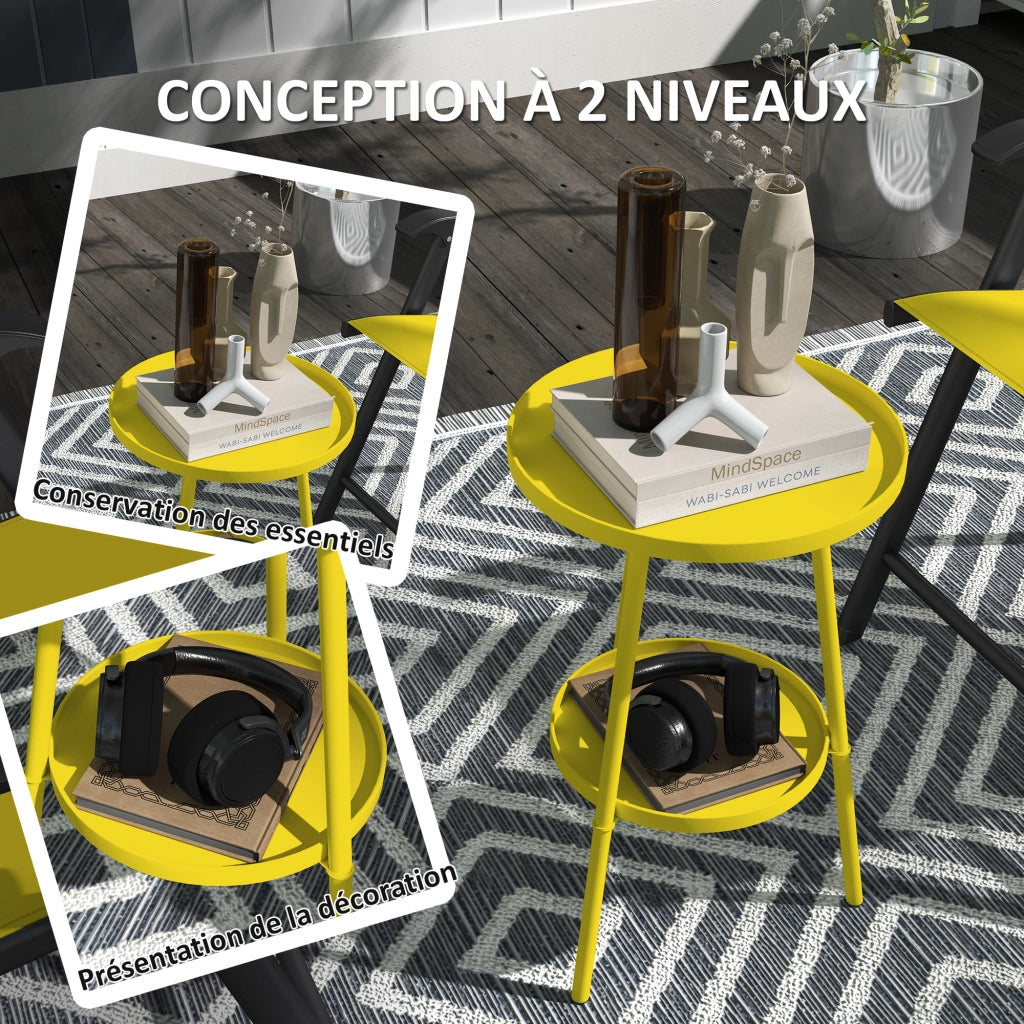 Tavolino rotondo a 2 livelli ¨C zephmum ¨C metallo giallo ?32x51cm
