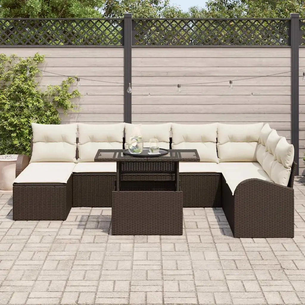 Set Divano da Giardino con cuscino 9 pcs Marrone e crema 3348694