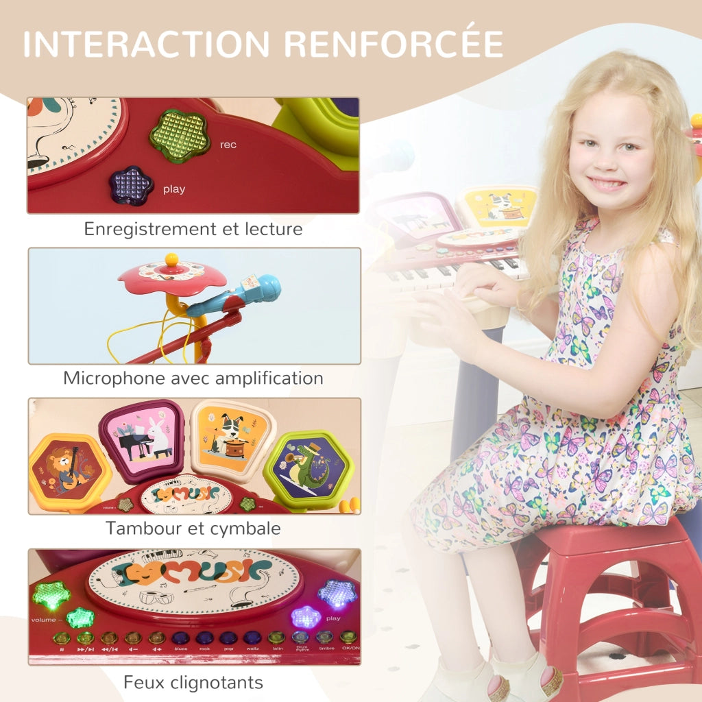 Piano e Batteria Elettronica per Bambini con Microfono e Sgabello ¨C zephmum ¨C 2 in 1