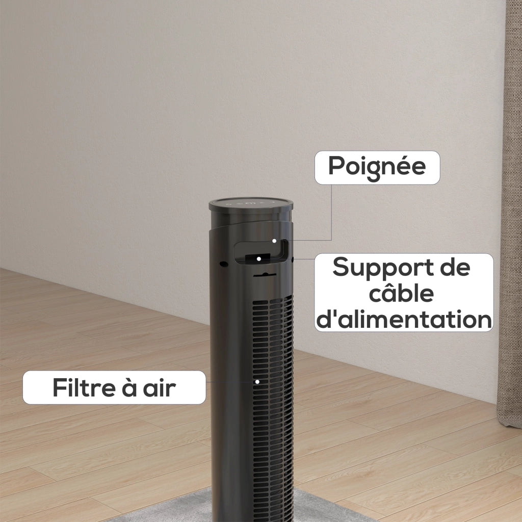Ventilatore a torre con telecomando e timer ¨C zephmum ¨C 70¡ã oscillazione, 3 velocit¨¤, nero