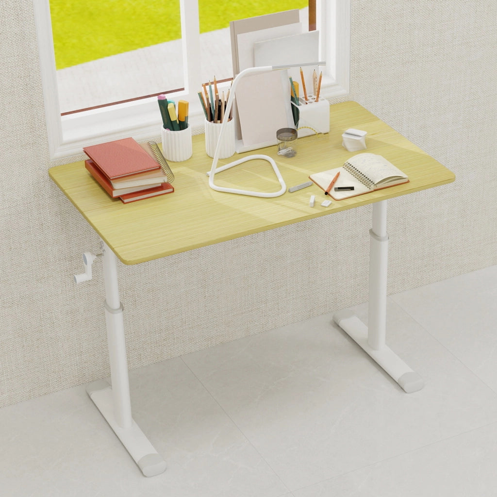 Scrivania ad altezza regolabile con struttura a doppia colonna - per studio e ufficio - in legno e metallo - 108 x 66 x 11 cm - colore legno