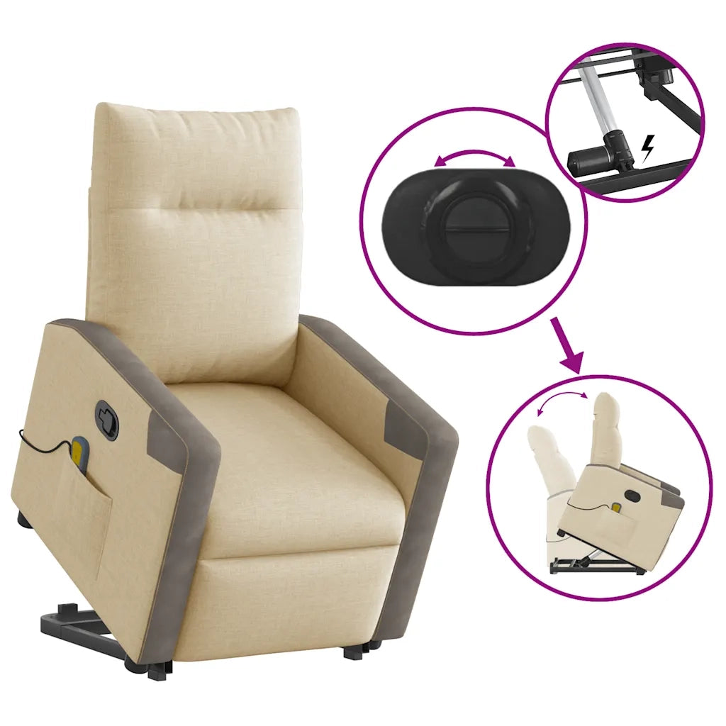 Poltrona Alzapersona Massaggiante | Sedia Relax Reclinabile Crema in Tessuto