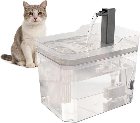 Fonte d'acqua per gatti trasparente 1,5L – Pomp silenziosa, facile da pulire – Adatto per gatti e piccoli cani