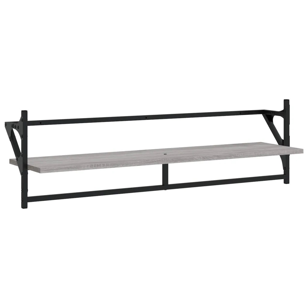 Set 6 pz Mensole Parete | Mensola sospesa con Aste Grigio Sonoma Legno Multistrato