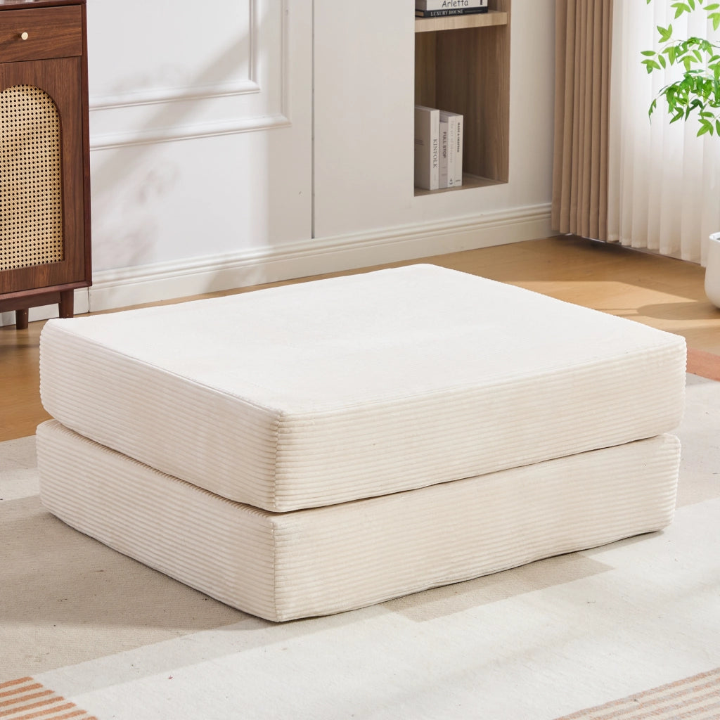 POUF Pieghevole 109x95x43 cm Beige in velluto a coste