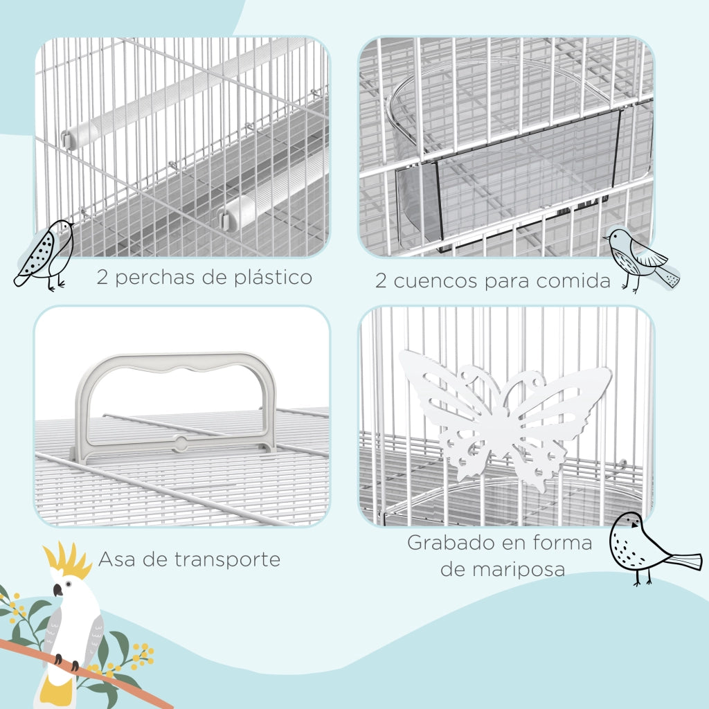 Gabbia per Uccelli ¨C zephmum ¨C Bianco 60x41x41 cm Metal con Mangiatoie
