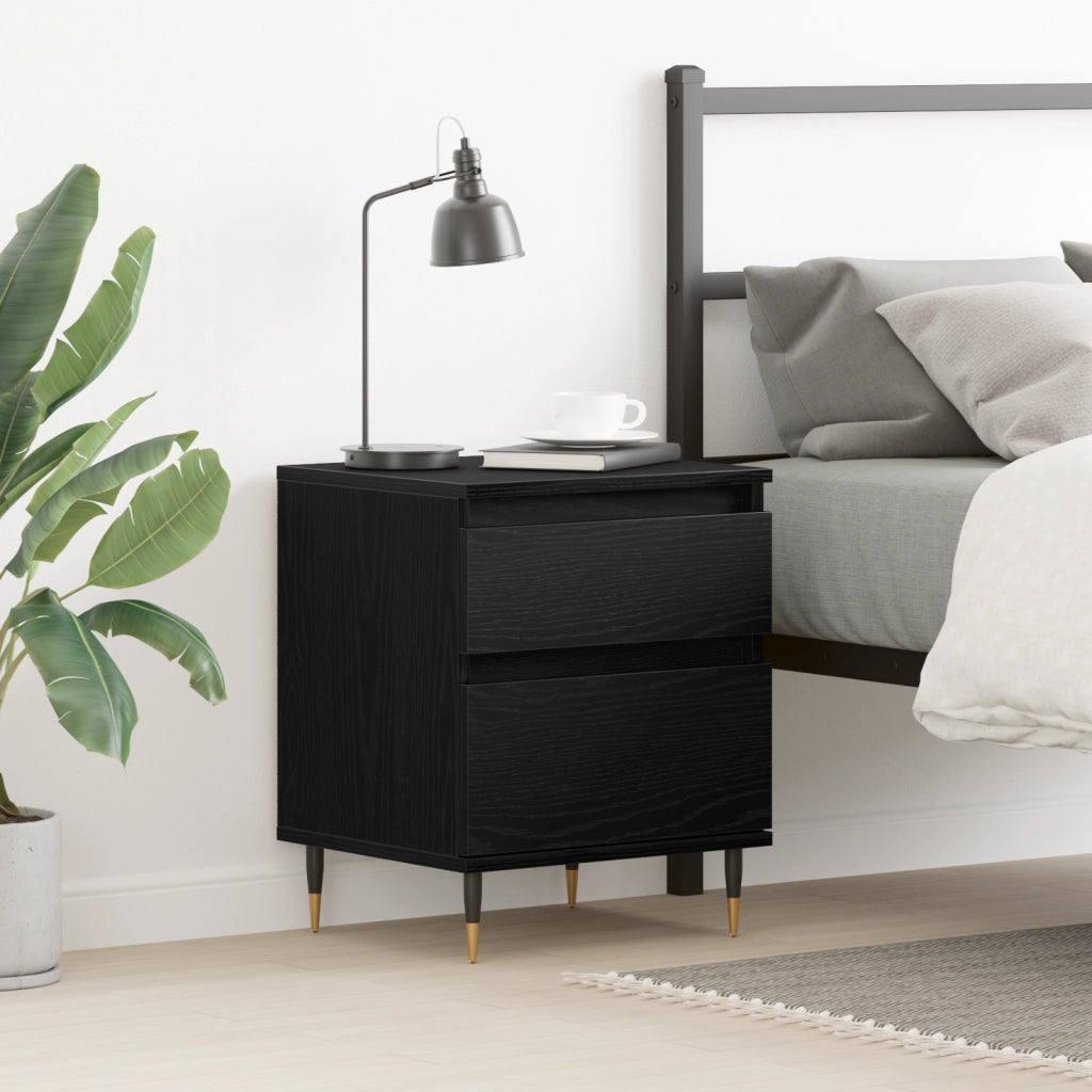 Comodino  Nero Rovere 40x35x50 cm in Legno Ingegnerizzato