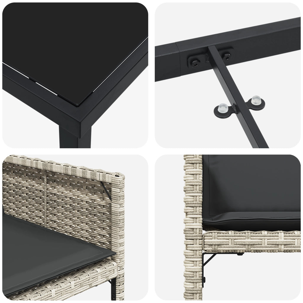 Set da Pranzo da Giardino  di 5 Pezzi con Cuscini Polyrattan Grigio Chiaro