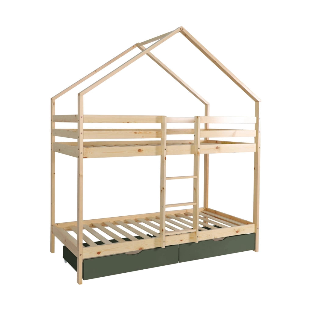 Letto a castello per bambini cabina 190cm pino naturale con cassetti,