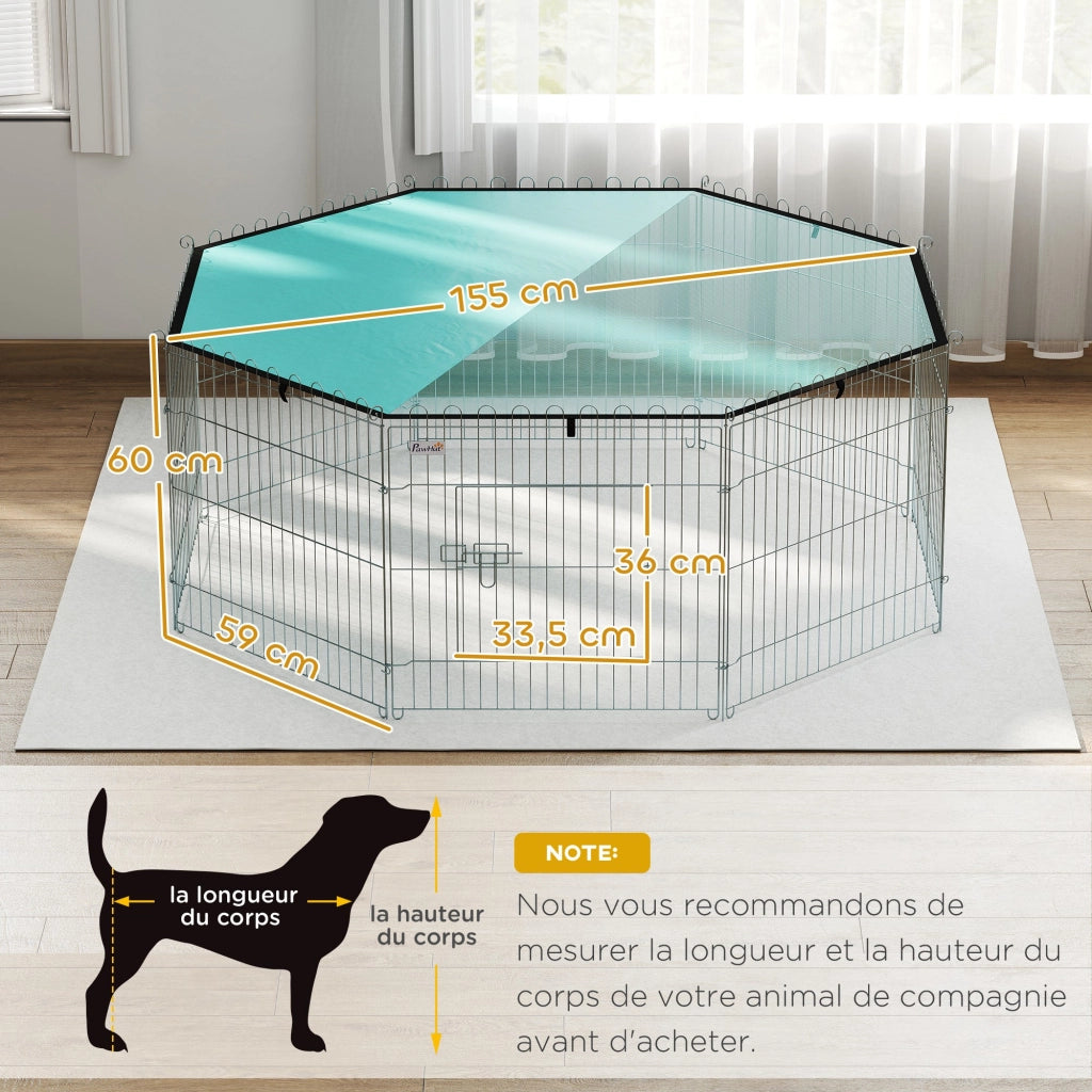 Recinto per Cani 8 Pannelli con Tetto ¨C Zephmum ¨C Verde Argento 60H