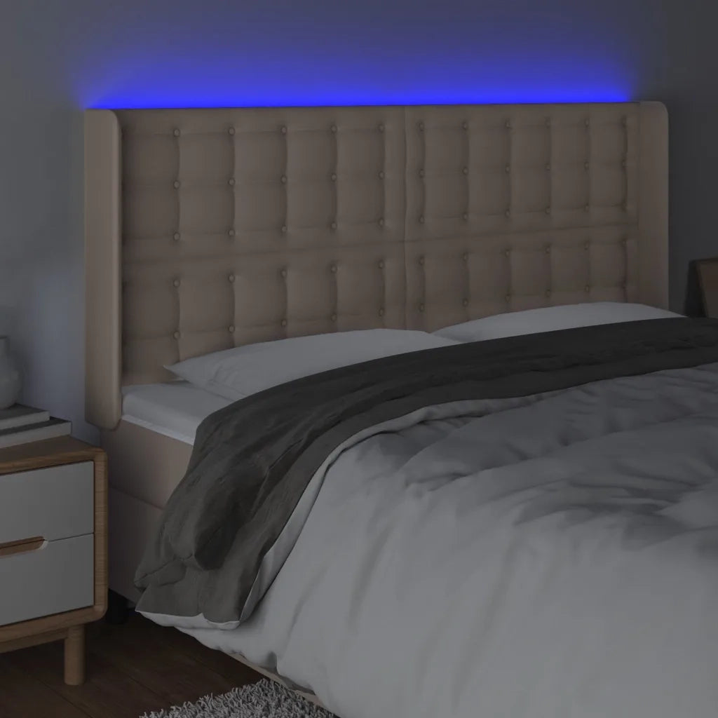 Testiera a LED Cappuccino 163x16x118/128 cm in Similpelle
