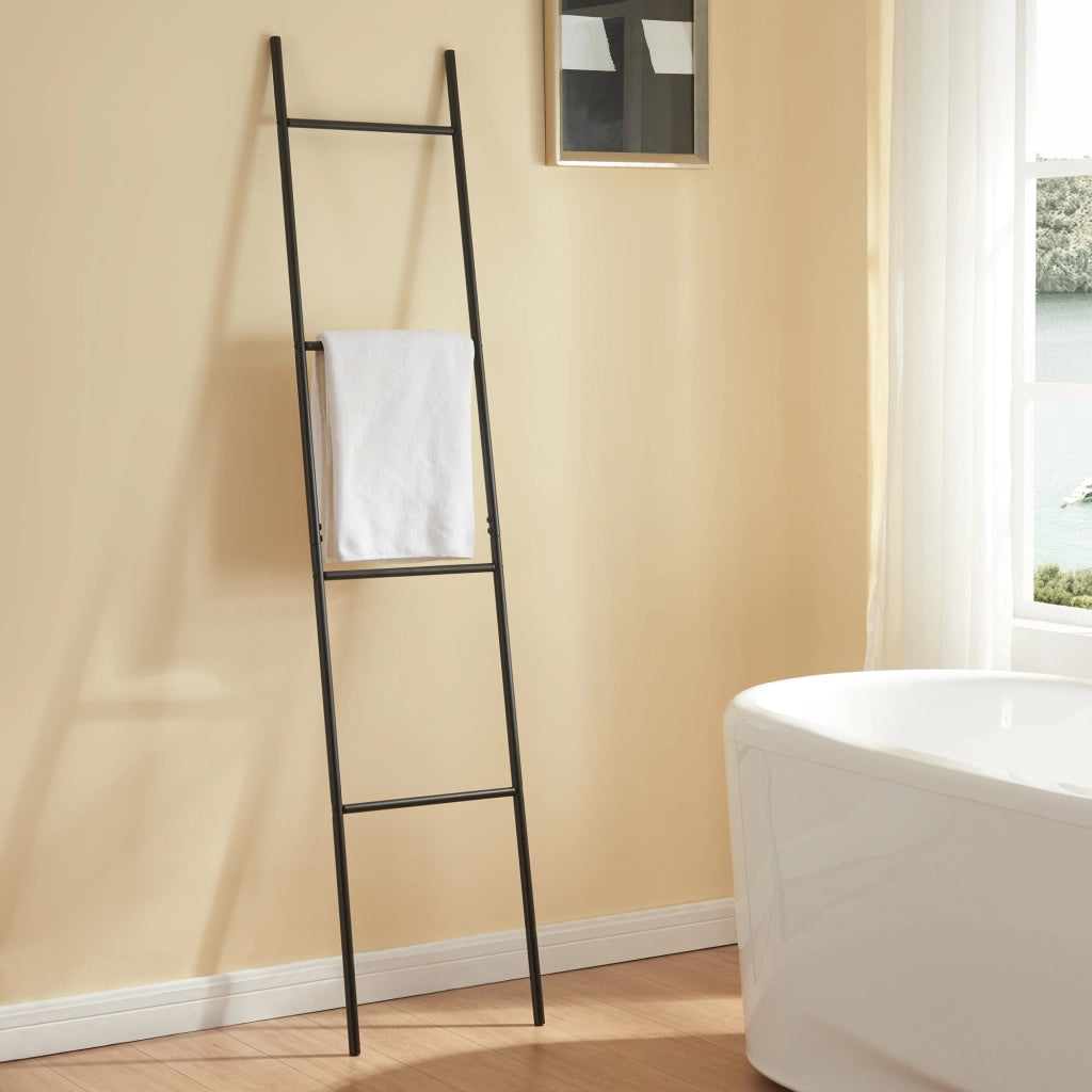 Portasciugamani da Terra Bodø a Forma di Scala 176 x 38 cm Acciaio Nero [en.casa]