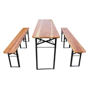 Set Tavolo e Sedie da Giardino con 1 Tavolo Pieghevole e 2 Panche Pieghevoli; Legno e Metallo; Naturale