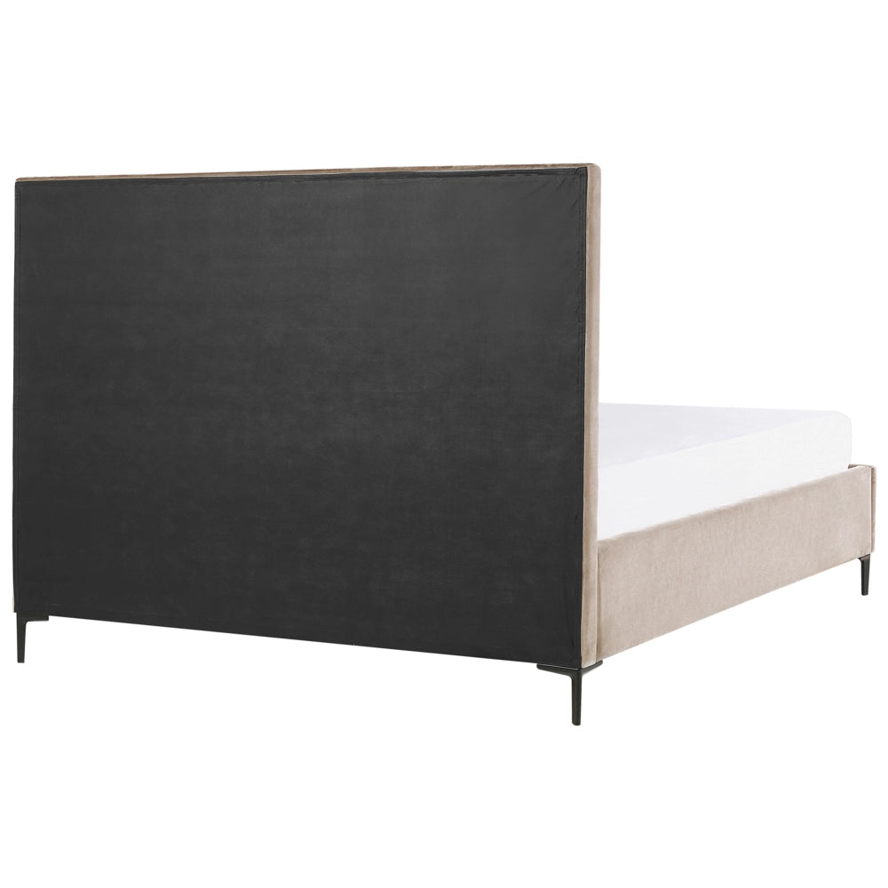 Letto Matrimoniale con Contenitore in Velluto tortora 180 x 200 cm con poggiatesta imbottita ottomana gambe in metallo Nero