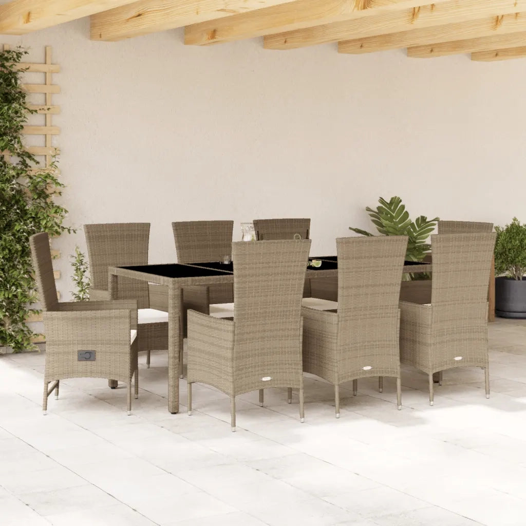 vidaXL Set da Pranzo da Giardino 9 pz con Cuscini Beige in Polyrattan