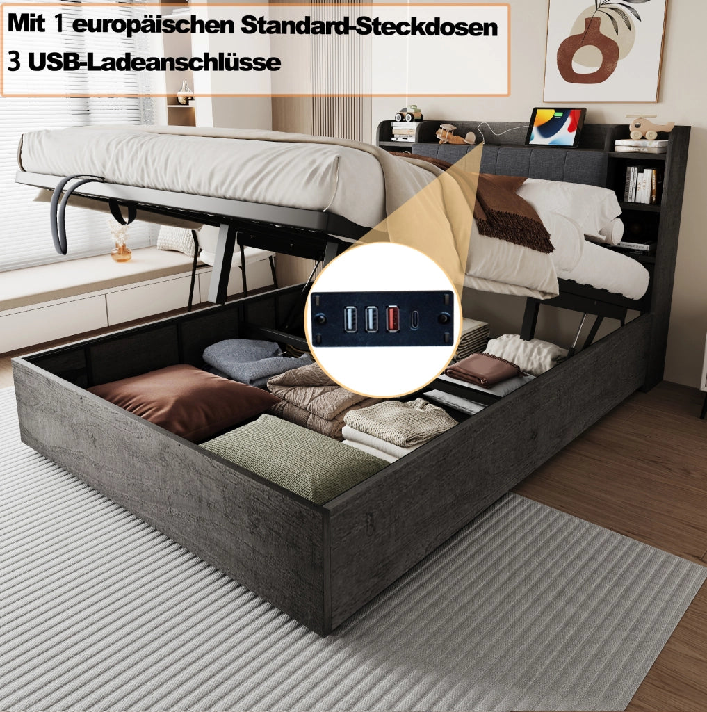 Letto multifunzione 180x200 cm con vano contenitore e USB-C