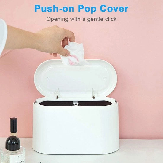 Mini prullenbak con coperchio, 1,5L, bianco, resistente agli odori, in plastica leggera.