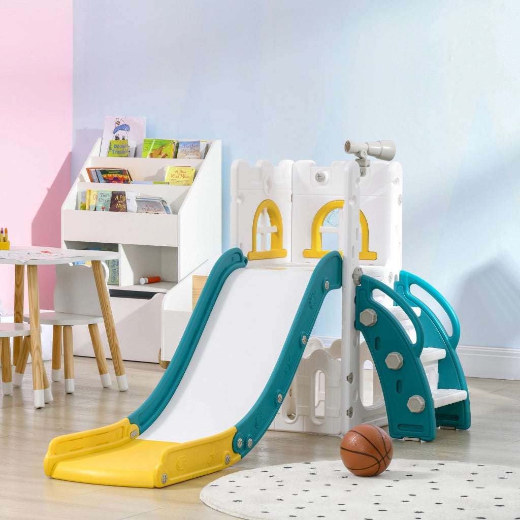 Letto a soppalco per bambini con scivolo e cestino da basket ¨C zephmum ¨C 70x177x92 cm giallo
