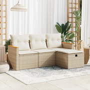 Set Divano da Giardino 4 pz con Cuscini Beige in Polyrattan 3325894