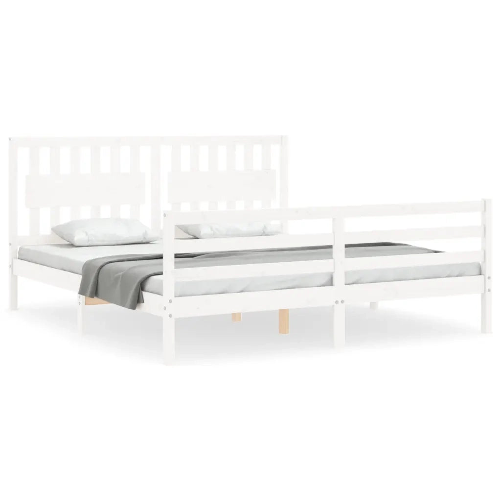 Giroletto Testiera Bianco Super King Size-Struttura Letto in Legno Massello 442263