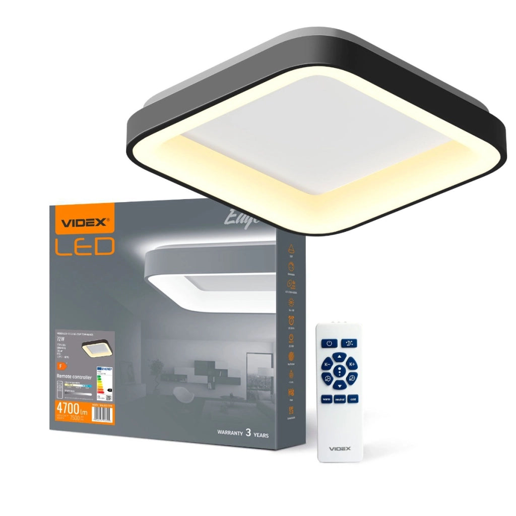 Plafoniera LED quadrata nera 72W 7500lm 45cm Videx