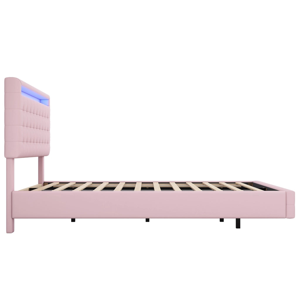 Letto matrimoniale 140x200 cm; LED regolabile; testiera regolabile; PU; rosa